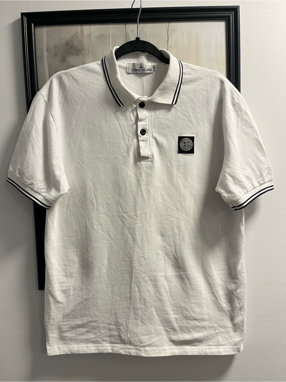 Stone Island White Polo with Black Trim